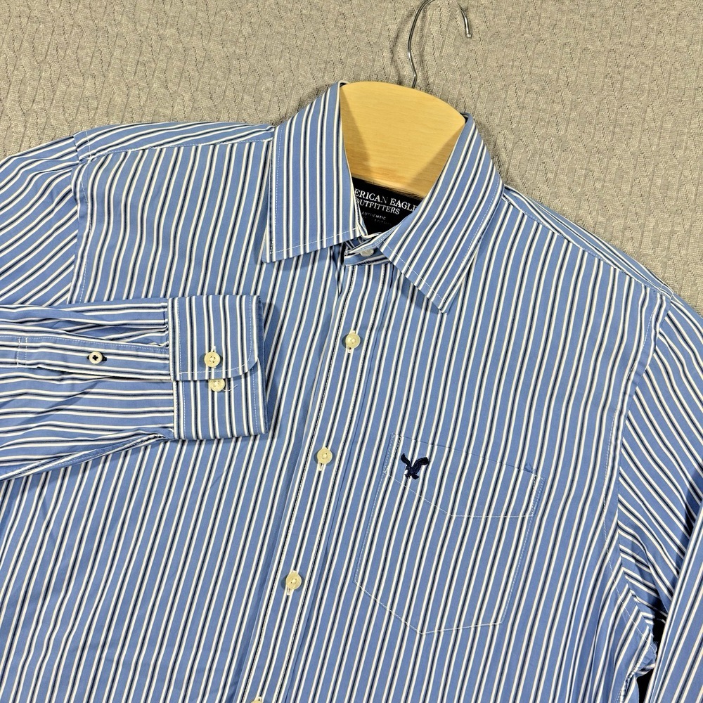 American Eagle Shirt Mens‎ Large Vintage Fit Blue Stripe Button Down Easter